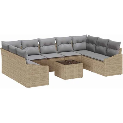 Image of vidaXL 10 Piece Garden Dining Set with Cushions in Black Poly Rattan