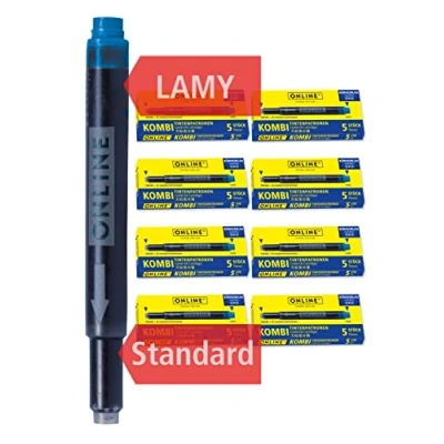 Image of ONLINE 40x Double Sided Pen Ink cartridges, Universal Refills, Compatible with All Common Fountain pens, Even Lamy pens Spare cartridges 8 Pack Erasable, Washable, Colour RoyalBlue
