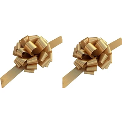 Image of indigo Pack of 2 Large 50mm Pull Bows Christmas, Valentines, Weddings, Gifts Venue Decorations Ribbons (Gold)