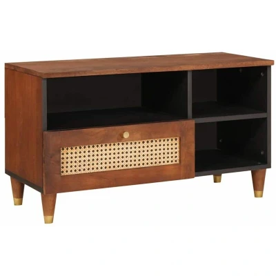 Image of vidaXL Media Storage Cabinets &amp; Racks Brown Cane and solid mango wood