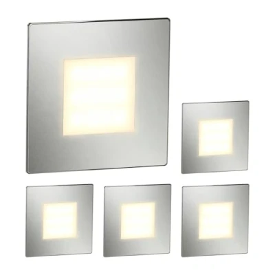Image of ledscom.de 5 LED Staircase Light/recessed Wall Light FEX for Indoor and Outdoor use, Angular, Stainless Steel, 85 x 85mm, Warm White