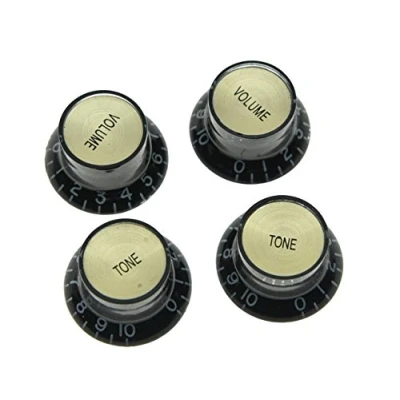 Image of Dopro Set of 4 LP Guitar Reflector Knobs Black with Gold Cap Top Hat For SG Epiphone Les Paul
