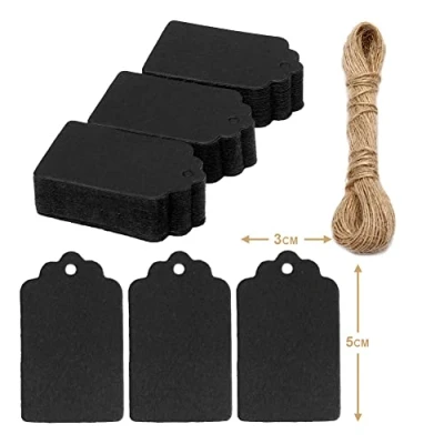 Image of Box.it.pack.it Kraft Paper Gift Tags, Black, Scallop 5x3 cm, 100 Pack with String