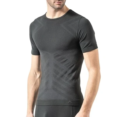Image of Risalti Thermal Top for Men Short Sleeved Energy Mens Breathable Microfibre, Men&#039;s Tops Technical, Underwear Seamless, Base Layer Made in Italy