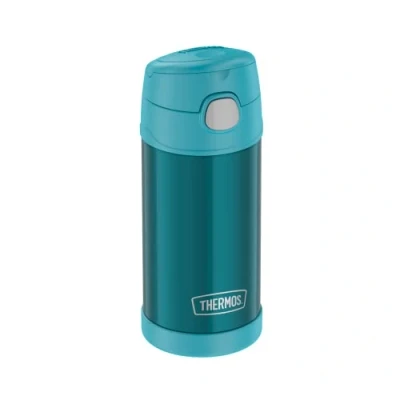 Image of thermos Kids FUNTAINER Straw Bottle 0.35 L, Ocean Teal, Flask for Children, Made of Stainless Steel, with Straw, 12 Hours Cold, Absolutely Leak Proof, School, Nursery, Break