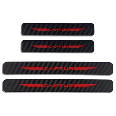 Image of JYMLOV 4pcs Car Door Sill Protector Kick Plates for Ren ault CAPTUR, Carbon Fiber Accessories Scuff Guard Threshold Cover Pedal, Trim Non Slip,Red