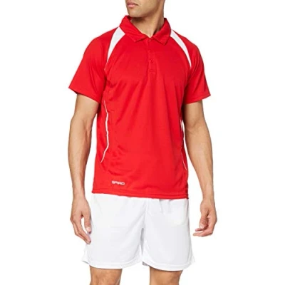 Image of Spiro Men&#039;s Team Spirit Polo T Shirt Red/White, X Large