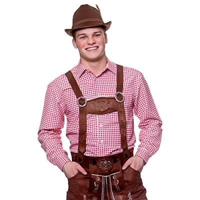 Image of Wicked Costumes Mens Red Checkered Bavarian Oktoberfest Shirt Small