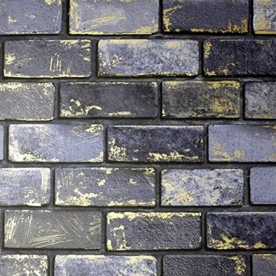 Image of Arthouse Metallic Brick Effect Blue Wallpaper Photographic for Living Spaces &amp; Feature Walls, Kitchen Bedroom Hallway Dining Room 10.05m x 0.53m Roll 692200