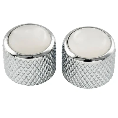 Image of Musiclily Pro Fine 24 Splines Steel Dome Mother of pearl Top Push on Control Knobs 19 * 16.5mm for USA Made Guitar Bass Potentiometers, Chrome (Set 2)