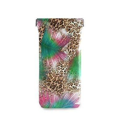 Image of linomo Leaves Leopard Print Sunglasses Bag Microfiber Leather Pouch, Storage for Glasses and Cell Phones