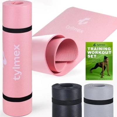 Image of Tylmex Mat Yoga Non Slip Thick 8mm Sports for Pilates Fitness Gymnastics Outdoor and Home with Carrying Strap Exercise Complex Pink