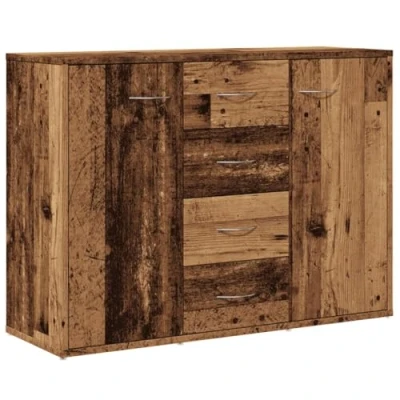 Image of vidaXL sideboard cupboard old wood engineered storage cabinet, 4 drawers, 2 doors 88x30x64 cm for living room/bedroom/office