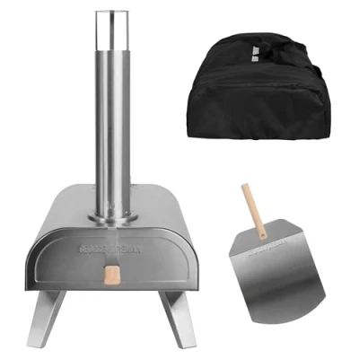 Image of George Foreman GFWPPO1SSPC 12&#039;&#039; Wood Pellet Pizza Oven with Paddle &amp; Carry Bag in Stainless Steel