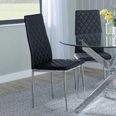 Image of Set of 4 Novato Black Faux Leather Dining Chair with Chrome Legs