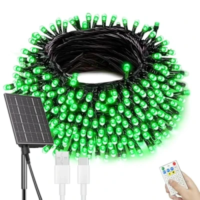 Image of SOLARBABY Solar Christmas Lights Outdoor, 50M 500LED Fairy LightsOutdoor, 19 Modes IP65 Waterproof Outdoor Garden for Decorations,Balcony,Garden, Xmas Trees, Party Green