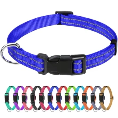 Image of TagMe Reflective Nylon Dog Collars, Adjustable Classic Collar with Quick Release Buckle for Puppy, Royal Blue, 1.0 cm Width