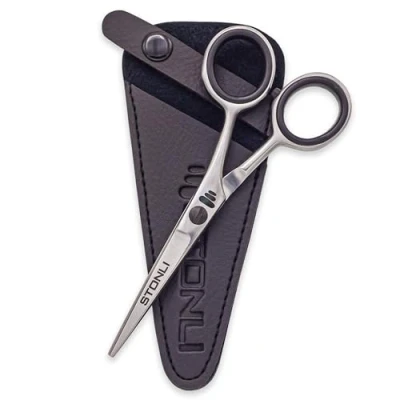 Image of STONLI 4.5 inches Beard and Moustache Scissors Nose Hair Trimming Stainless Steel Scissors, Safety Use for Eyebrows &amp; Ear (Silver)