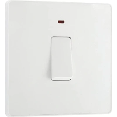 Image of BG Electrical Single Wall Switch with LED Power Indicator, Double Pole, Screwless Front Plate, Round Edges, Evolve, Pearlescent White, 20A, PCDCL31W