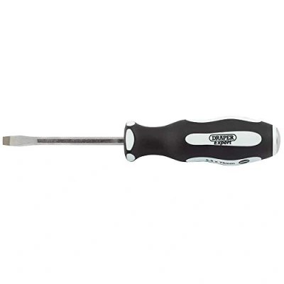 Image of Draper Pound Thru&#039; Plain Slot Soft Grip Screwdriver, 5.5 x 75mm