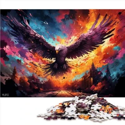 Image of 1000 piece puzzle,Colorful eagle Wooden Jigsaw Puzzles,for adults &amp; kids,Challenging puzzles for adults。Size: 50X75cm