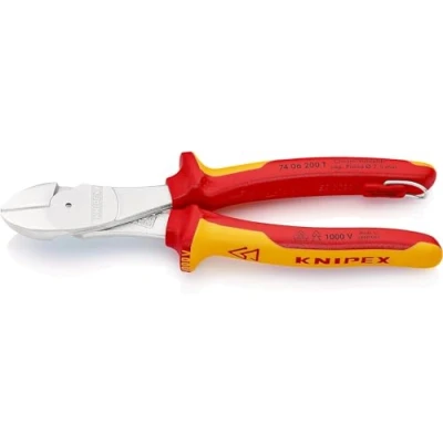 Image of Knipex High Leverage Diagonal Cutter chrome plated, insulated with multi component grips, VDE tested integrated tether attachment point for a tool 200 mm 74 06 T