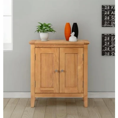 Image of Hallowood Furniture Hereford Oak Small Shoe Storage Cabinet, Cupboard Storage, Light Wooden Cabinet with Adjustable Shelf, Sideboard for Living Room, Bedroom &amp; Kitchen