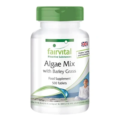 Image of Fairvital Algae Mix with Barley Grass Bulk Pack for 3 Months Vegan 500 Tablets Spirulina, chlorella and Without additives