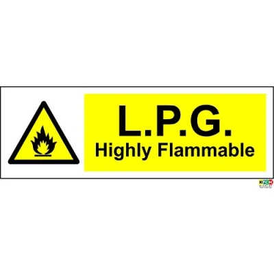 Image of Warning L.P.G. Highly Flammable Safety Signs Self Adhesive Sticker 150mm x 50mm