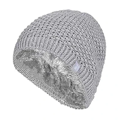 Image of HEAT HOLDERS Ladies Crochet Knit Style Fleece Lined Warm Thermal Winter Beanie Hat (One Size, Light Grey (Nora))