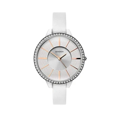 Image of Sekonda Ladies Editions Watch with Silver Glitter Dial and White Strap 40003