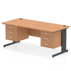 Image of Impulse 1800x800 Desk Oak/Black Cable Managed Leg 2x3 Drawer Fixed Ped