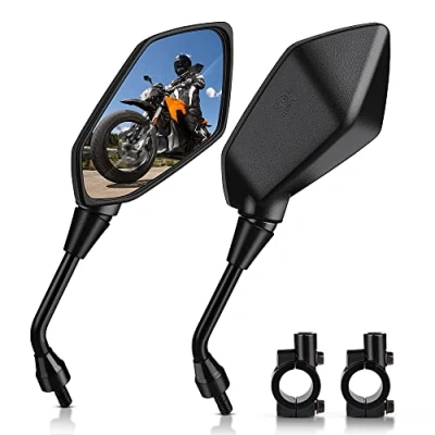 Image of MICTUNING Mirror for Motorbike,Universal Side with 10mm Bolt 7/8 inches Handlebar Clamp Mirror,High Definition,Blast resistant Wing Foldable Mirrors, End (2 Pack)