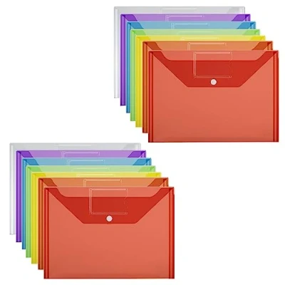 Image of A4 Plastic Wallets 14 Pack Folders Document Files Popper with Pocket AVARTEK