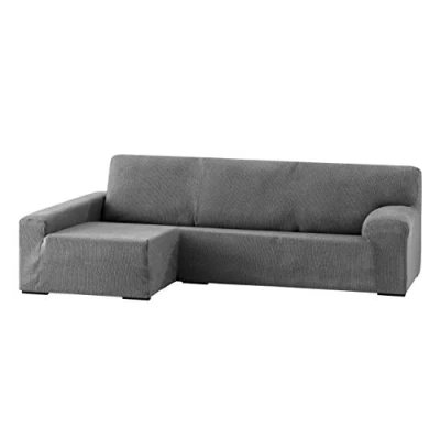 Image of Eysa Dorian bielastic chaise longue left, front view, colour 6 grey, Chenille, 43 x 17 37 cm