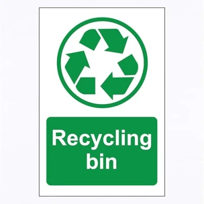 Image of Recycling bin sign Self adhesive sticker 300mm x 200mm Case (Pack of 10) (1)