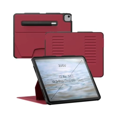 Image of Zugu iPad Air Case 13 inch M2 2024 / Pro 12.9 (3rd/4th Gen), Slim Protective Cover with Apple Pencil Holder, 10 Viewing Angles Auto Wake/Sleep (Cherry Red)