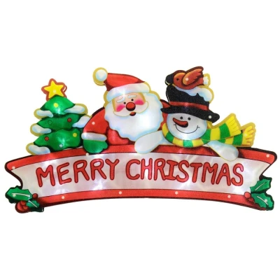 Image of Mr Crimbo Christmas Window Silhouette Light Decoration Battery Operated 46cm Santa Snowman Tree