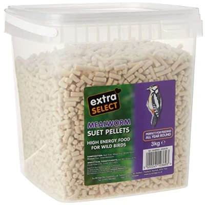 Image of Extra Select Mealworm High Energy Suet Pellets Wild Bird Food Protein, Fat Rich Year Round Feeding 3 kg Reusable Bucket