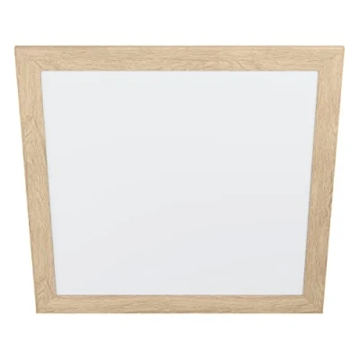 Image of Eglo Flush Ceiling Light Piglionasso, LED Panel with Decorative Wooden Frame, Square Kitchen, Office and Hallway lamp, Neutral White Lighting, 25.4 inches