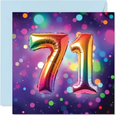 Image of 71st Birthday Cards for Women Men Rainbow Foil Balloon Happy Card 71 Year Old Woman Man Grandma Brother Auntie Cousin, 145mm Bday Greeting