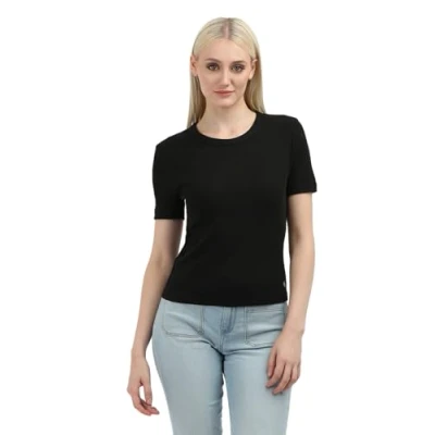 Image of Calvin Klein Jeans Label Fitted TEE Basic Tshirt, Women&#039;s, Size: Large, Black