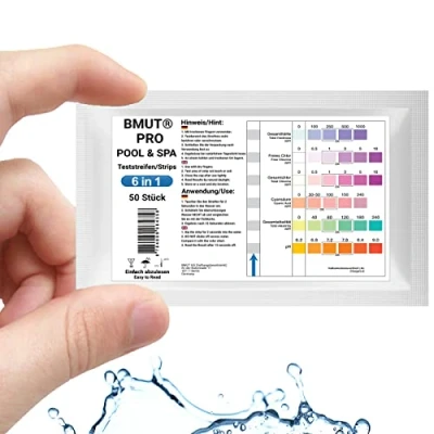 Image of 50 x pool test 6 in 1 whirlpool water tester strips chlorine pH values paper