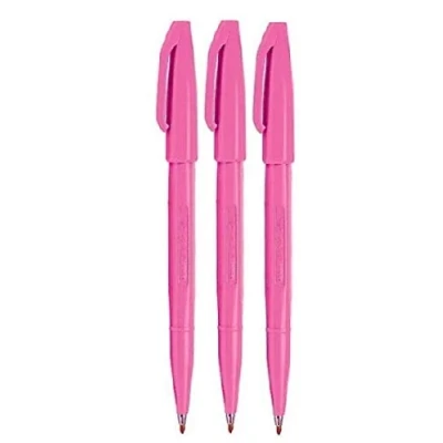 Image of Pentel Pink Original Sign Pen S520 Fibre Tip Marker Pens Colour Fineliner 2mm Nib 1mm Line Width (Pack Of 3)
