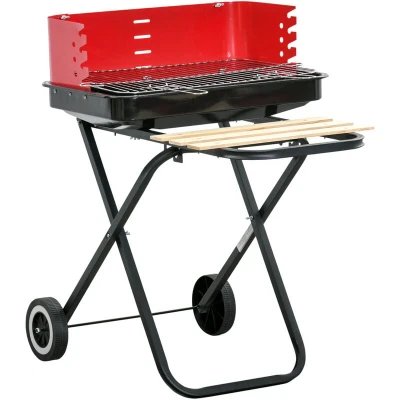 Image of Outsunny Foldable Charcoal Trolley Barbecue Bbq Grill Cooking Heating Smoker with Wheels