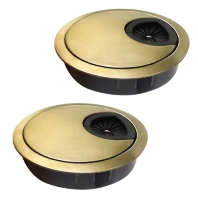 Image of 2 Pcs Desk Cable Grommet 60mm Zinc Alloy Round Table Tidies Wire Hole Cover for Management of Office &amp; Computer