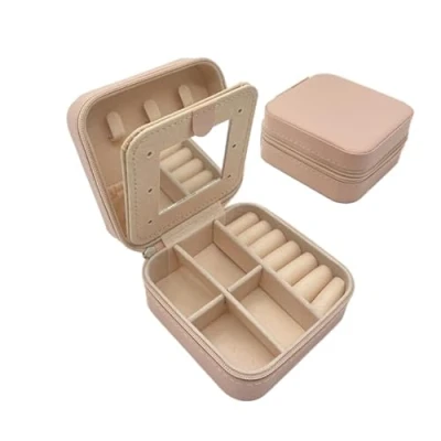 Image of igadgitz home U7284 Portable Mini Jewellery Box, Small Travel Organiser, Case with Mirror Pastel Pink