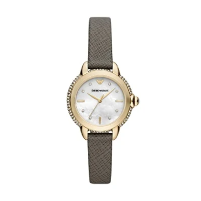 Image of Emporio Armani Watch for Women , Three Hand movement, 32MM Gold Recycled Stainless Steel (At Least 50%) case with a Leather strap, AR11526