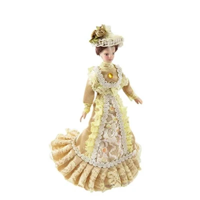 Image of Melody Jane Dolls House Victorian Lady Constance In Gold Outfit Porcelain1:12 Scale People