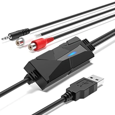 Image of DigitalLife USB Audio Capture Card Grabber for Vinyl Records, Cassette Tapes, Stereo R/L or 3.5mm Analog Inputs, Compatible with Windows/macOS